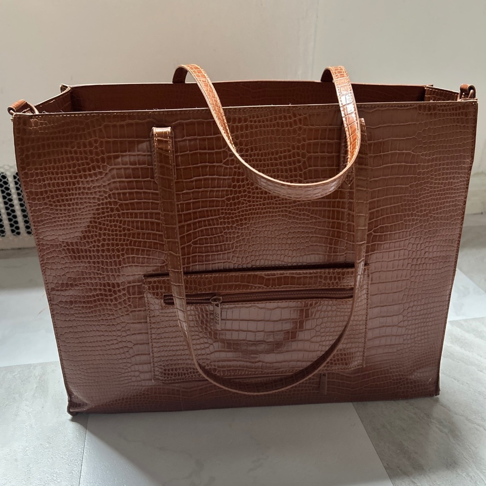 BEIS Croc Embossed Work Tote Brown